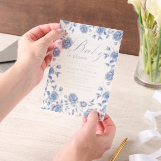 Baby in Bloom Blue Chinoiserie Baby Shower Vellum Invitations
