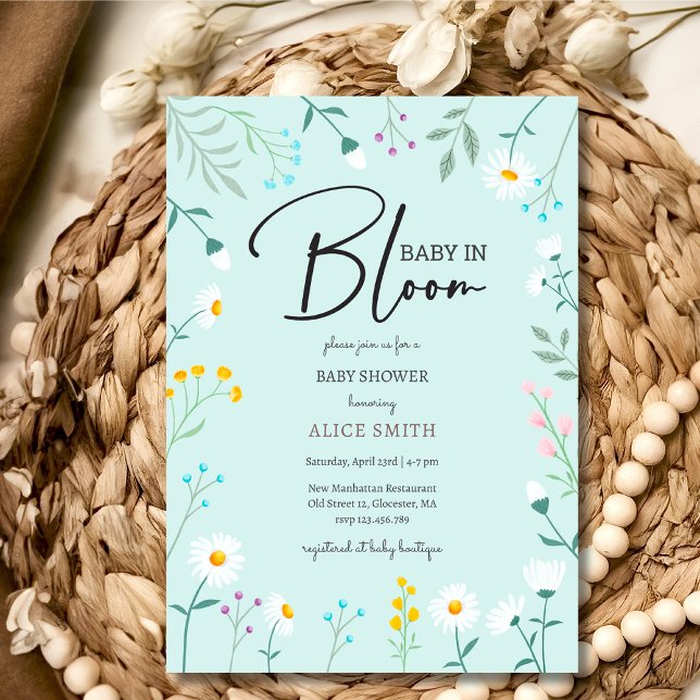 Baby in bloom blue daisy Baby shower Invitation (Creator Uploaded)