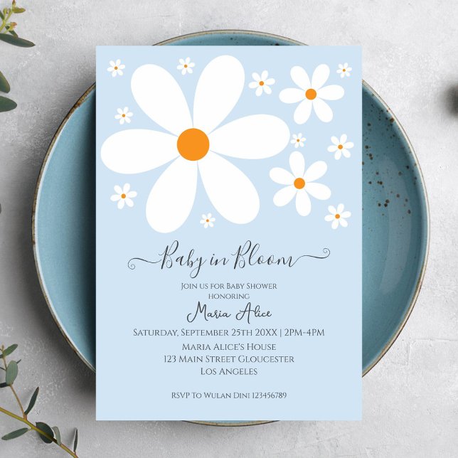 Baby in Bloom Blue Daisy Baby Shower Invitation (Creator Uploaded)