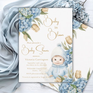 Baby in Bloom Blue Floral Baby Boy Invitation
