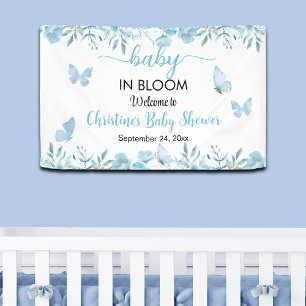 Baby in Bloom Blue Floral Baby Shower Banner