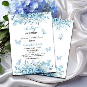 Baby in Bloom Blue Floral Baby Shower Invitation
