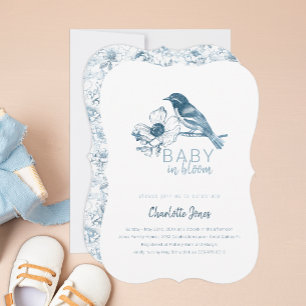 Baby in Bloom Blue Floral Baby Shower Invite