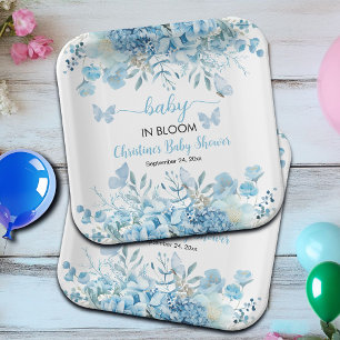 Baby in Bloom Blue Floral Baby Shower Paper Plate