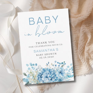 Baby In Bloom Blue Floral Boy Baby Shower Thank You Card