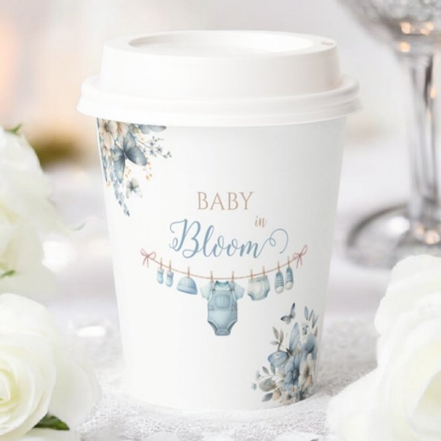 Baby In Bloom Blue Flowers Butterfly  Baby Shower Paper Cups (Creator Uploaded)
