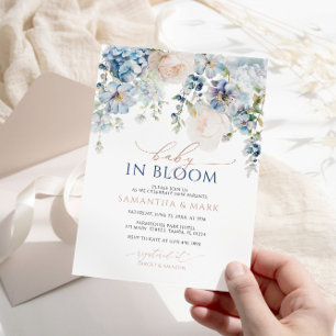 Baby in Bloom Blue Hydrangea & Roses Shower Invitation
