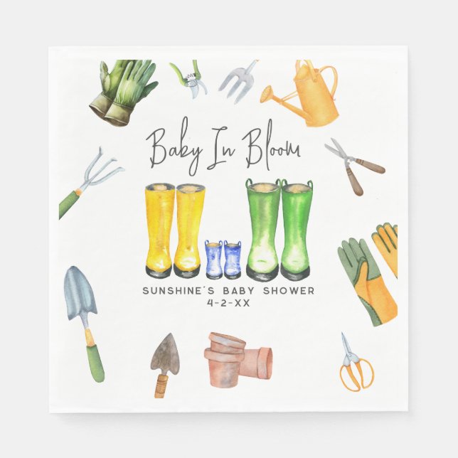 Baby In Bloom Blue Rain Boots Garden Baby Shower Napkin (Front)