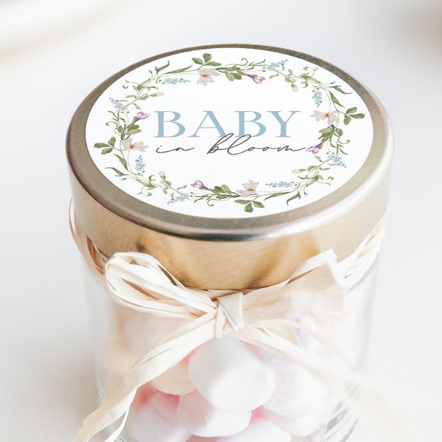 Baby in Bloom Blue Spring Floral  Classic Round Sticker (Creator Uploaded)