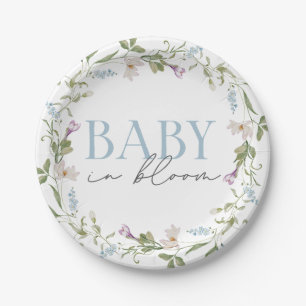 Baby in Bloom Blue Spring Floral Paper Plate