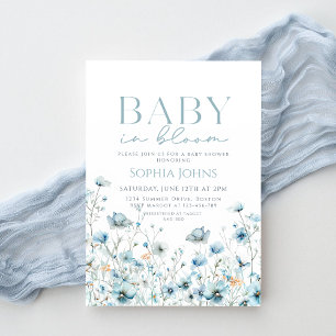 Baby In Bloom blue wildflower boy Baby Shower Invitation