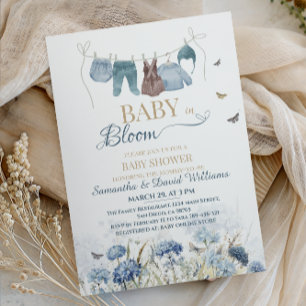 Baby in Bloom Blue Wildflower Clothesline Invitation