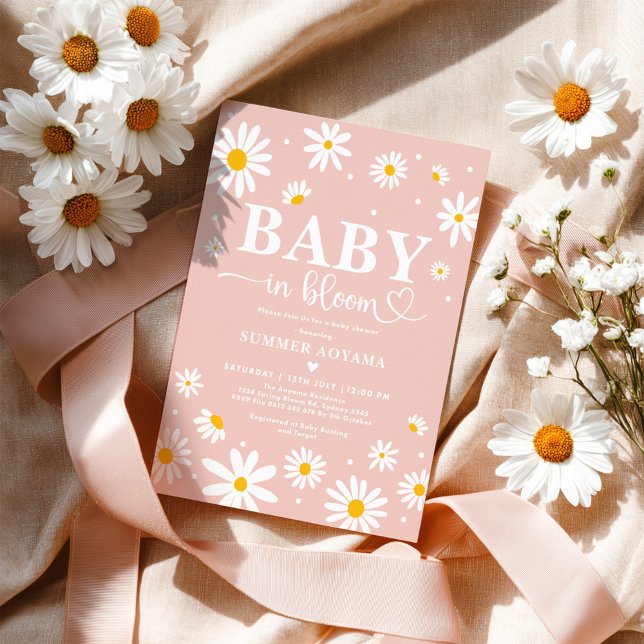Baby In Bloom Blush Boho Daisy Floral Girl Shower Invitation (Creator Uploaded)