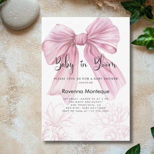 Baby in Bloom Blush Line Art Lily Bow Baby Shower Invitation