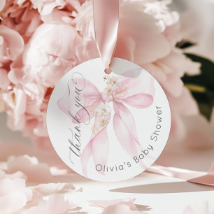 Baby in Bloom Blush pink Bow Floral Thank you Favour Tags