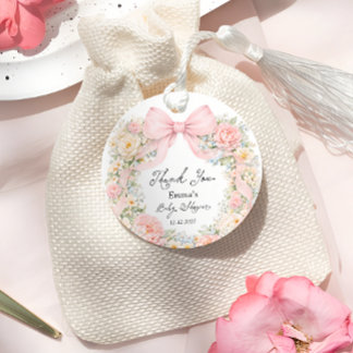 Baby in Bloom Blush Pink Bow Thank You Favour Tags