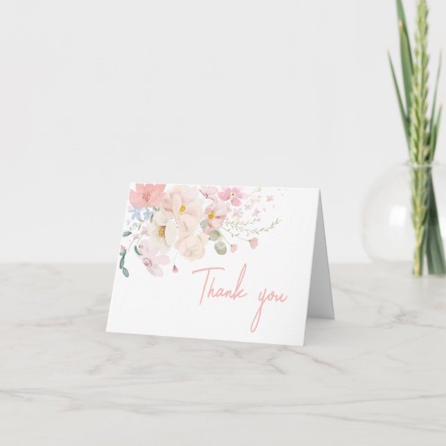 Baby in Bloom Blush Pink Floral Baby Shower Thank You Card (Front)