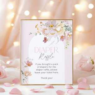 Baby in Bloom Blush Pink Floral Diaper Raffle Poster