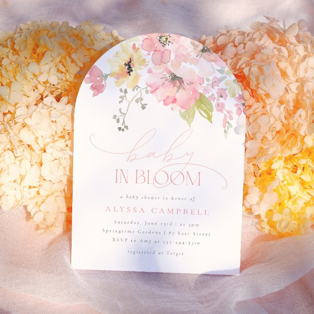 Baby in Bloom Blush Pink Floral Girl Shower Arch Invitation (Creator Uploaded)