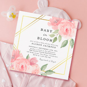 Baby in Bloom Blush Pink Gold Floral Baby Shower Invitation