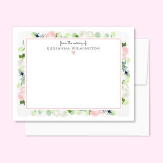Baby in Bloom Blush Pink Roses New Baby Girl Thank You Card