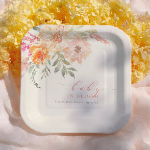 Baby In Bloom Blush Pink Spring Girl Baby Shower Paper Plate