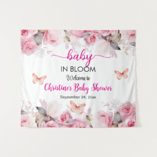 Baby in Bloom Blush Roses Baby Shower Backdrop Tapestry