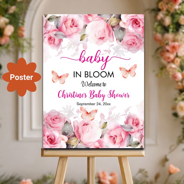 Baby in Bloom Blush Roses Baby Shower Welcome Poster (Creator Uploaded)