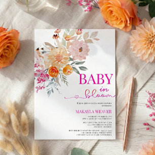 Baby In Bloom   Blush & Teal Spring Floral Shower  Invitation