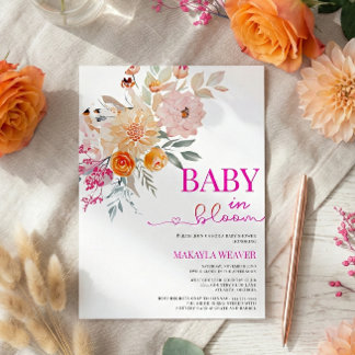Baby In Bloom | Blush & Teal Spring Floral Shower Invitation