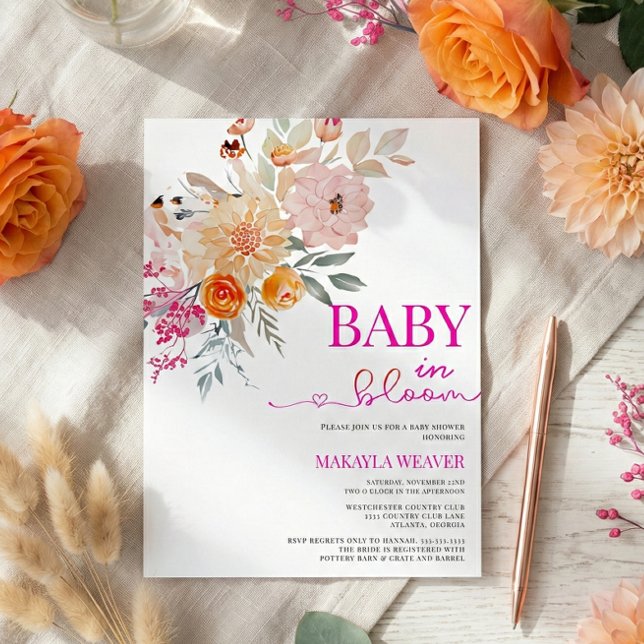 Baby In Bloom | Blush & Teal Spring Floral Shower  Invitation (Creator Uploaded)