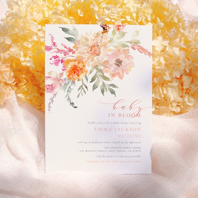 Baby In Bloom | Blush & Teal Spring Floral Shower Invitation (Creator Uploaded)