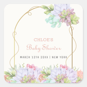Baby In Bloom Boho Arch Cactus Baby Shower  Square Sticker
