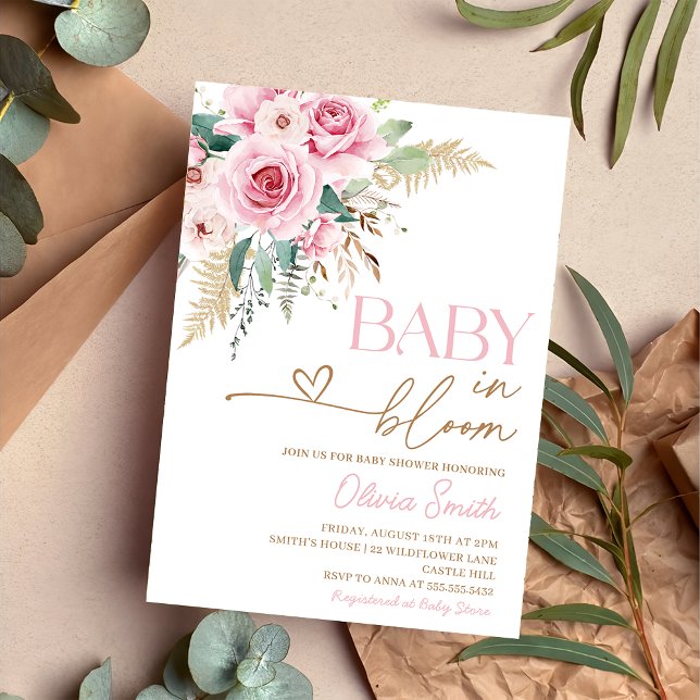 Baby In Bloom Boho Blush Pink Floral Baby Shower Invitation (Creator Uploaded)
