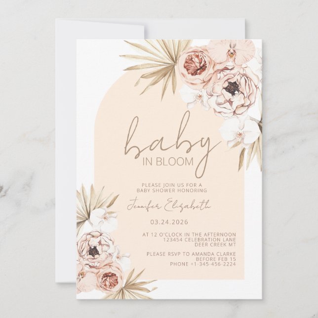 Baby in Bloom Boho Bohemian Baby Shower Invitation (Front)