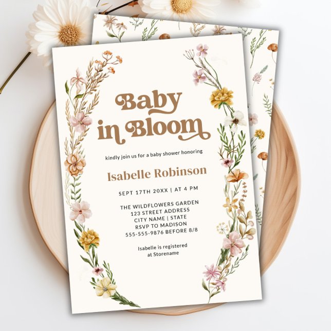 Baby in Bloom Boho Chic Floral Cream Baby Shower Invitation (Baby in Bloom Boho Chic Floral Cream Baby Shower Invitation)