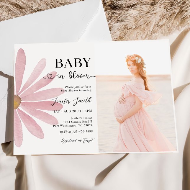 Baby In Bloom Boho Daisy Floral Girl Shower Photo Invitation (Creator Uploaded)