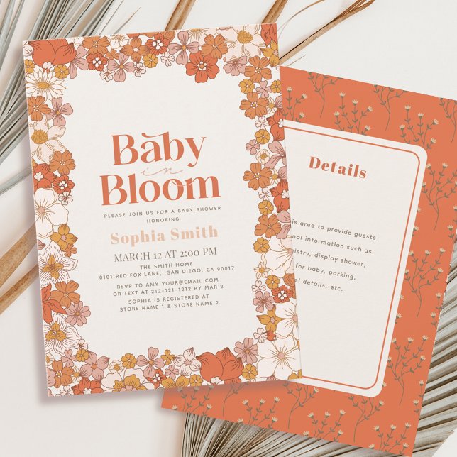 Baby in Bloom Boho Floral Details Baby Shower Invitation (Creator Uploaded)
