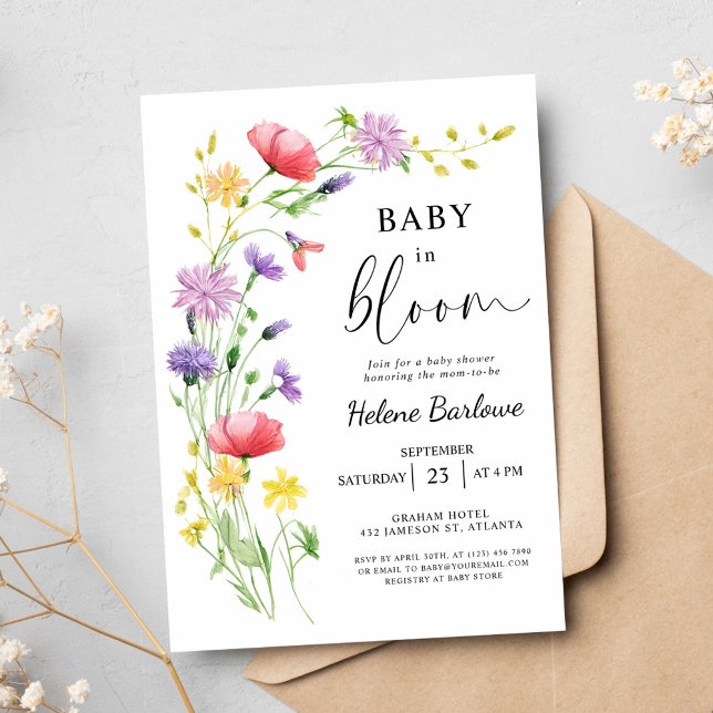 Baby in Bloom Boho Garden Wildflower Baby Shower Invitation (Baby in Bloom Boho Garden Wildflower Baby Shower Invitation)