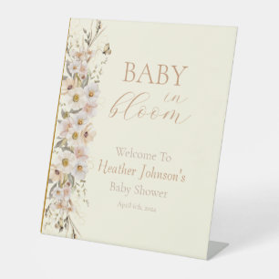 Baby In Bloom Boho Neutral Baby Shower Pedestal Sign