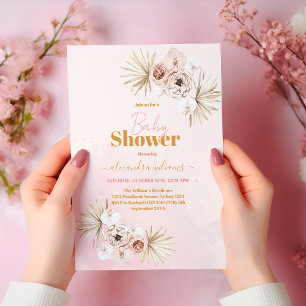 Baby in Bloom Boho Pampas Grass Baby Shower Invitation