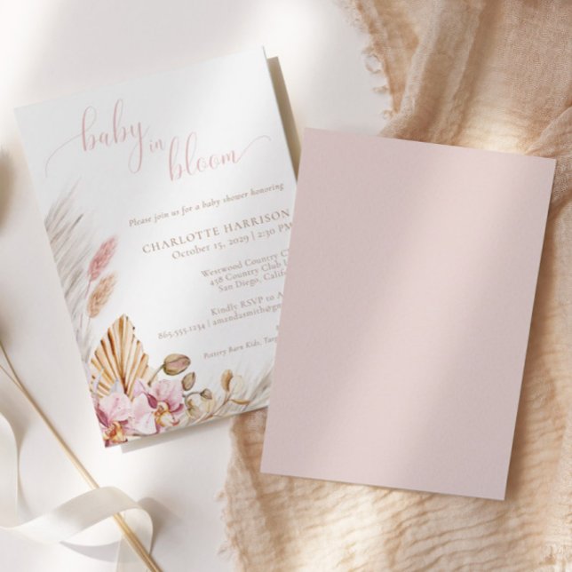 Baby in Bloom Boho Pink Pampas Grass | Baby Shower Invitation (Creator Uploaded)