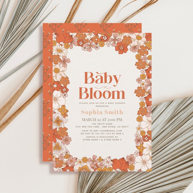 Baby in Bloom Boho Retro Floral Girl Baby Shower Invitation (Creator Uploaded)