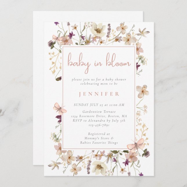 Baby In Bloom Boho Wildflower Baby Shower  Invitation (Front/Back)