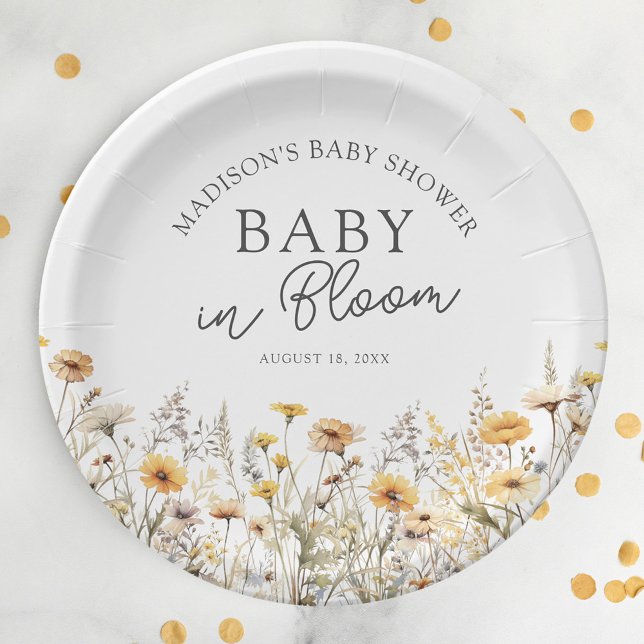 Baby In Bloom Boho Wildflower Baby Shower Paper Plate (Creator Uploaded)