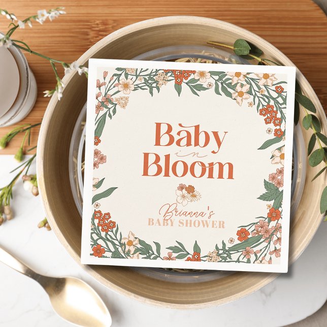 Baby in Bloom Boho Wildflower Girl Baby Shower Napkin (Creator Uploaded)