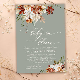 Baby in Bloom Boho Wildflower Green Baby Shower Invitation