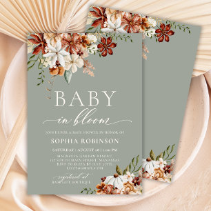Baby in Bloom Boho Wildflower Green Baby Shower  Invitation