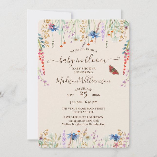  Baby in Bloom Boho Wildflower Meadow  Baby Shower Invitation (Front)