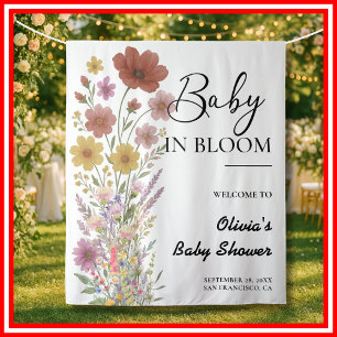 Baby in Bloom   Boho Wildflower Shower Backdrop Tapestry